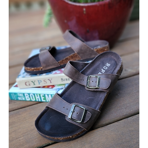 Roper Shoes - Roper Women's Deliah Buckle Brown Leather Slip-on Sandal 10